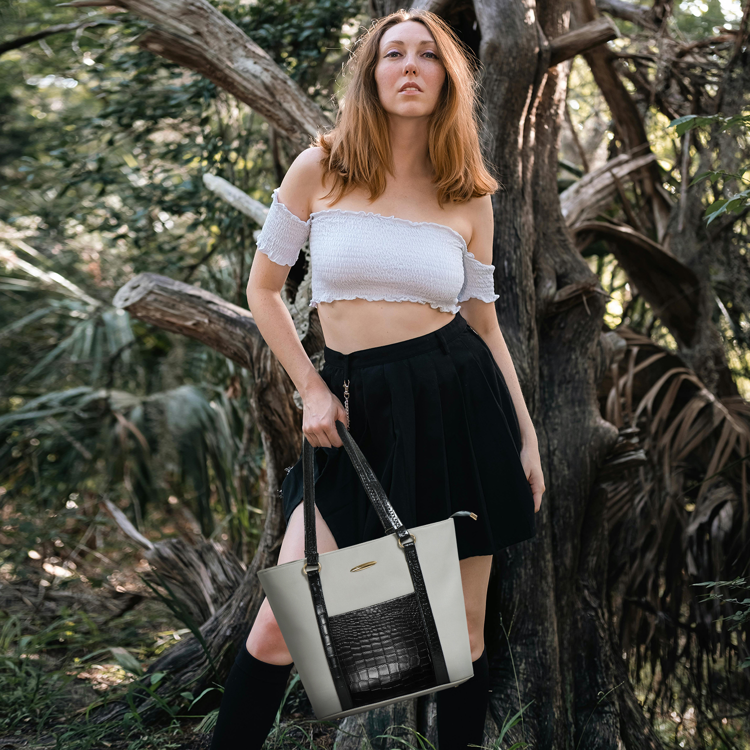 Croco Pocket Grey Handbag