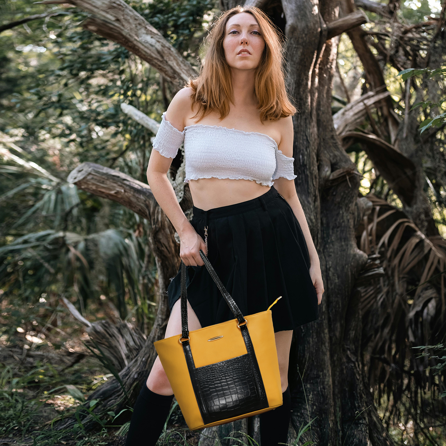 Croco Pocket Yellow Handbag